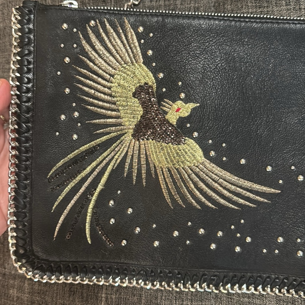 Topshop Leather Crossbody With embroidered phoenix and chain strap - Picture 2 of 4
